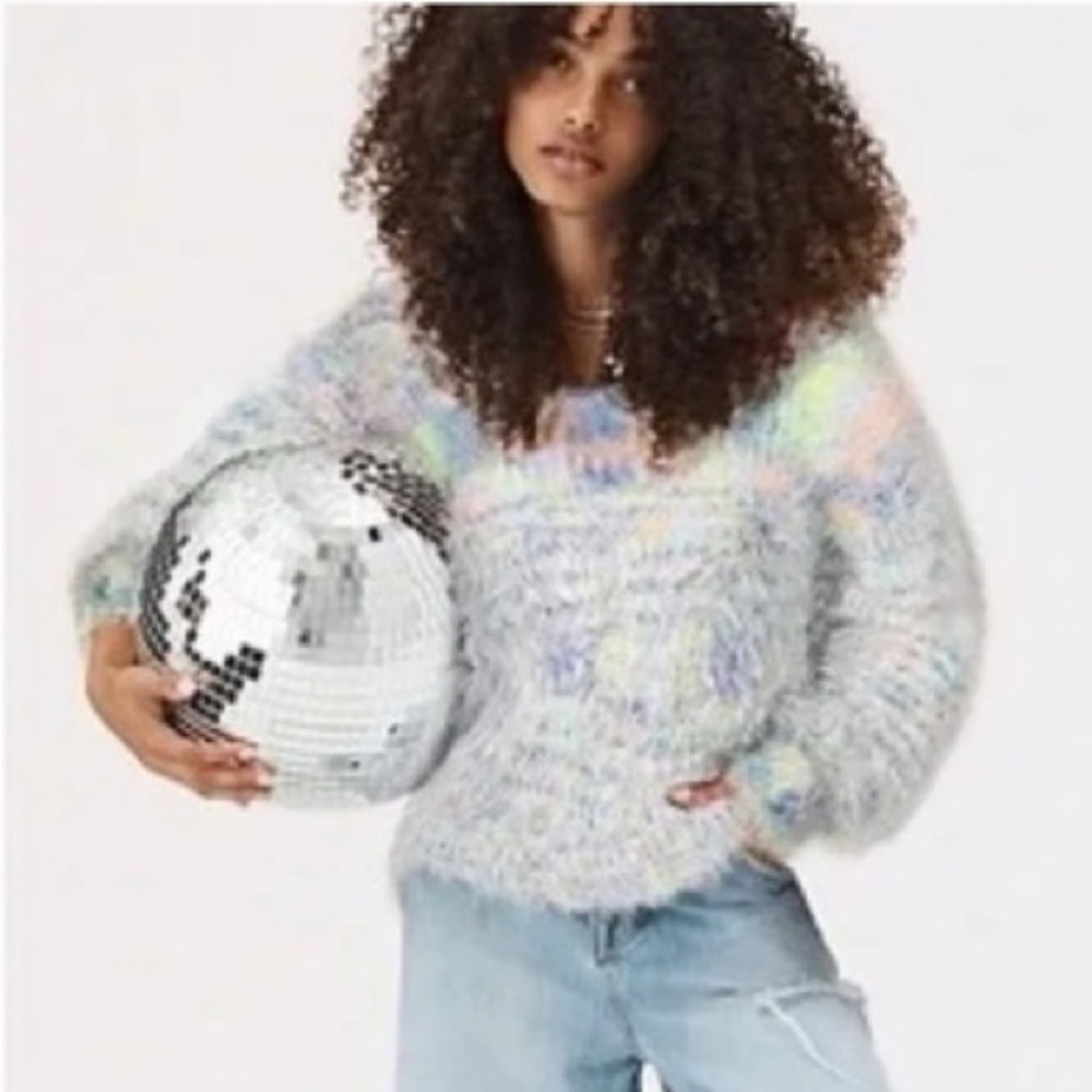 Free People oversized Cozy Multicolor Fuzzy Sweater - size large - Picture 6 of 6